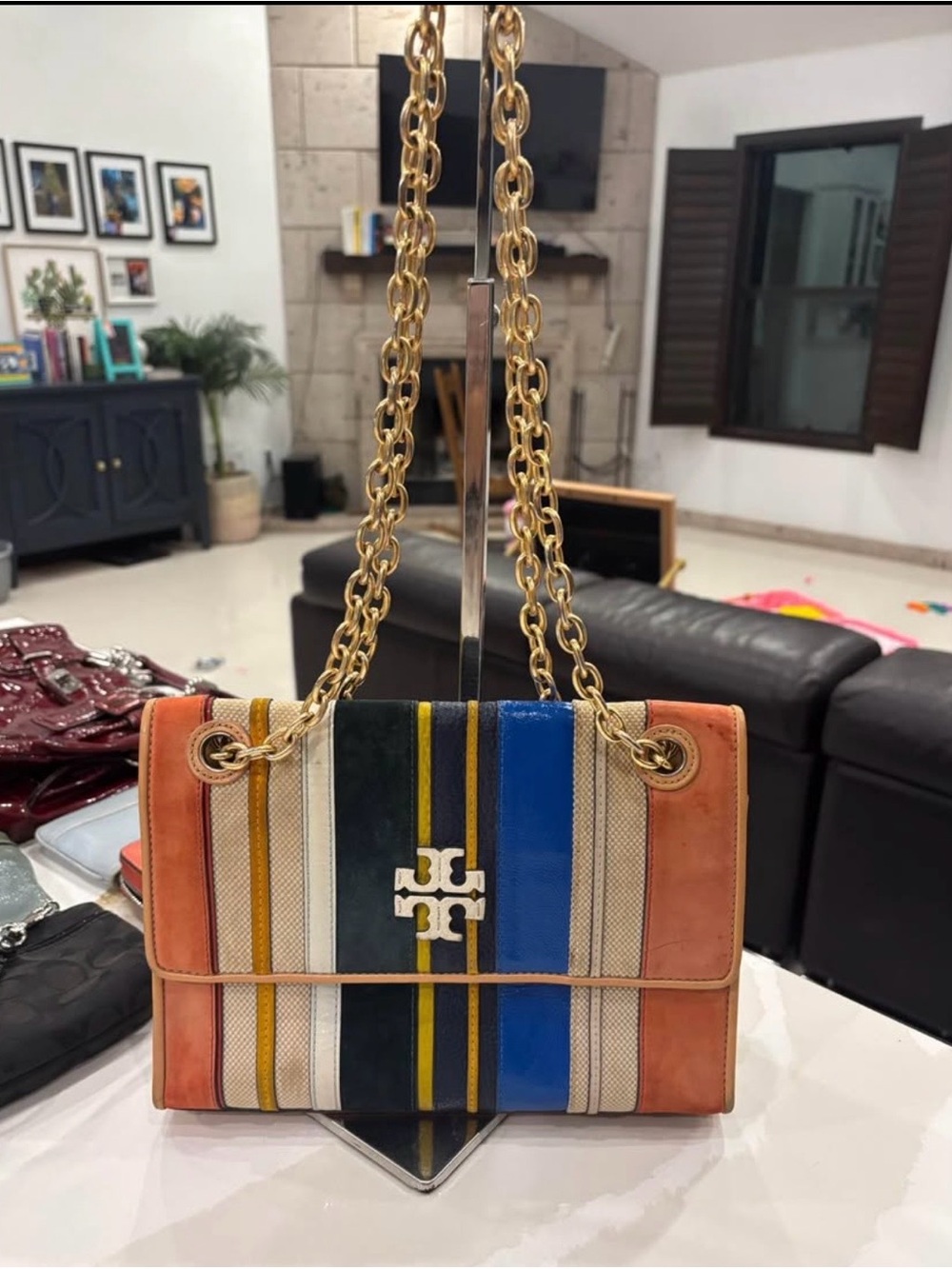Tory Burch Multicolor Striped Chain Shoulder Bag